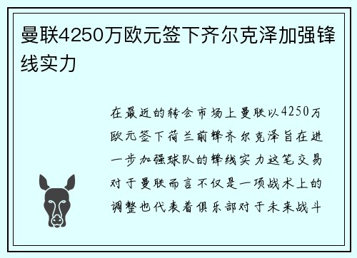 曼联4250万欧元签下齐尔克泽加强锋线实力 曼联4250万欧元签下齐尔克泽加强锋线实力